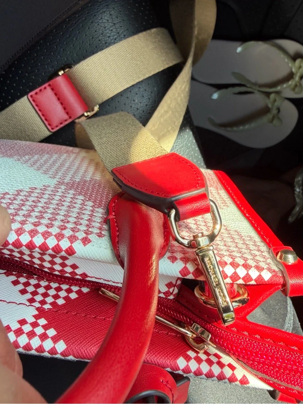 Michael Kors Red and Cream Mini Satchel with Gold Hardware
